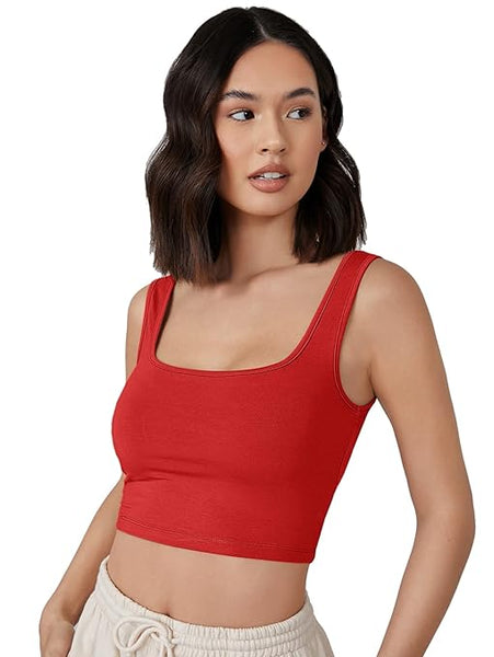 Women Square Neck Red Tank Tops