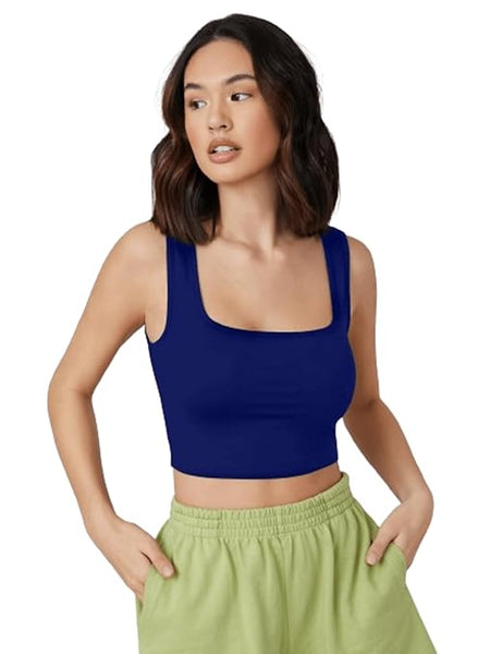 Women Square Neck Royal Blue Tank Tops