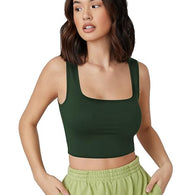 Women Square Neck Green Tank Tops