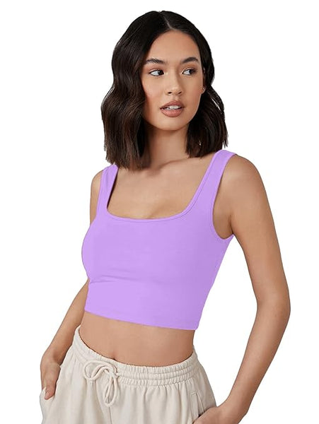 Women Square Neck Purple Tank Tops