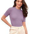 Women Plain High Neck Lavender Tops