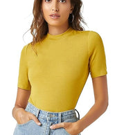 Women Plain High Neck Mustard Tops