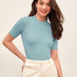 Women Plain High Neck Sky Blue Tops