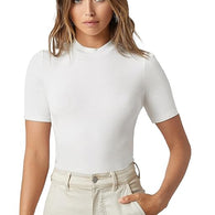 Women Plain High Neck White Tops