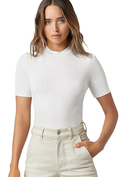 Women Plain High Neck White Tops