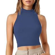 Women Dusty Blue Slim Fit Crop Tank Top