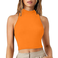 Women Orange Slim Fit Crop Tank Top