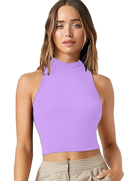 Women Lavender Slim Fit Crop Tank Top