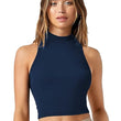 Women Dark Blue Slim Fit Crop Tank Top