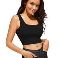 Women & Girls Ribbed Black Crop Tank Top