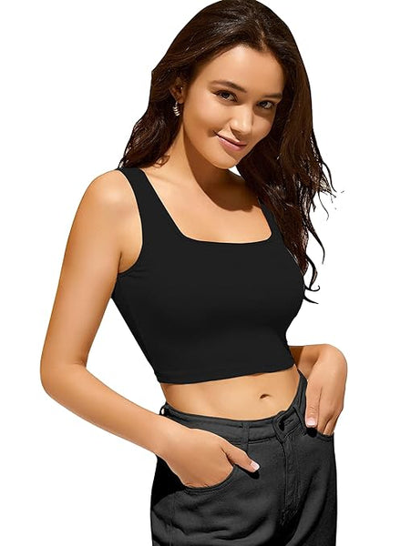 Women & Girls Ribbed Black Crop Tank Top