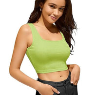 Women & Girls Ribbed Light Green Crop Tank Top