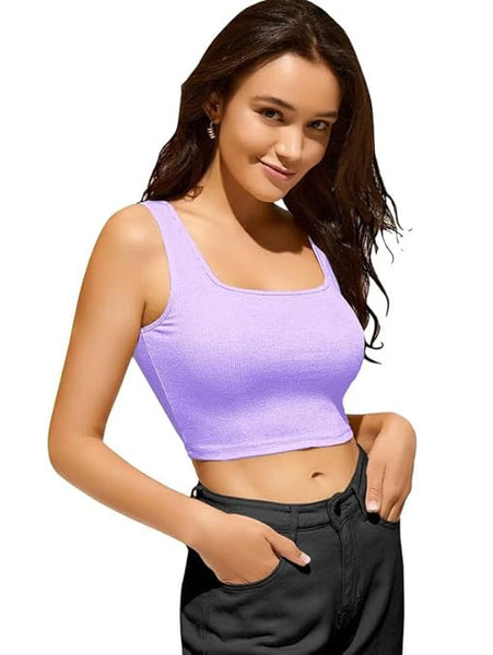 Women & Girls Ribbed Lavender Crop Tank Top