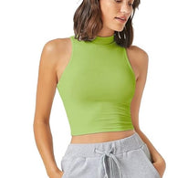 Women & Girls Ribbed Green Crop Tank Top