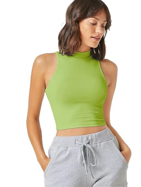 Women & Girls Ribbed Green Crop Tank Top