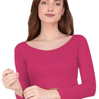 Women Solid Slim Fit Pink Crop Top