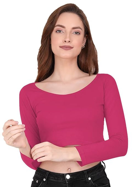 Women Solid Slim Fit Pink Crop Top