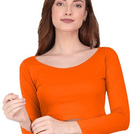 Women Solid Slim Fit Orange Crop Top