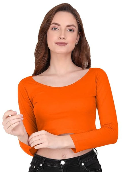 Women Solid Slim Fit Orange Crop Top