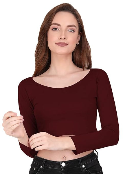 Women Solid Slim Fit Maroon Crop Top