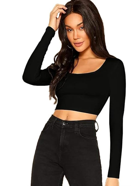 Women Solid Slim Fit Black Crop Top