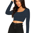 Women Solid Slim Fit Dark Blue Crop Top