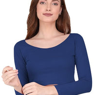 Women Solid Slim Fit Blue Crop Top