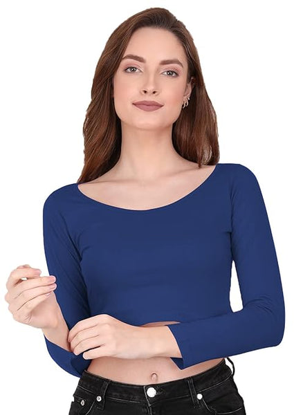 Women Solid Slim Fit Blue Crop Top