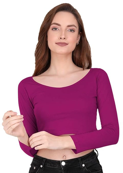 Women Solid Slim Fit Rani Pink Crop Top