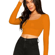 Women Solid Slim Fit Mustard Yellow Crop Top