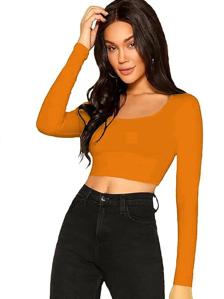 Women Solid Slim Fit Mustard Yellow Crop Top