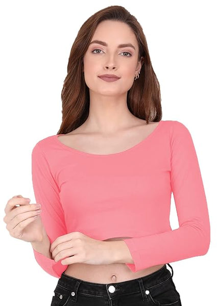 Women Solid Slim Fit Baby Pink Crop Top