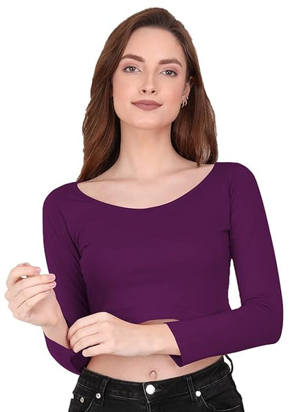 Women Solid Slim Fit Purple Crop Top