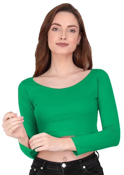 Women Solid Slim Fit Light Green Crop Top