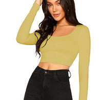 Women Solid Slim Fit Light Yellow Crop Top