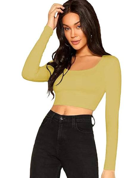 Women Solid Slim Fit Light Yellow Crop Top