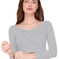 Women Solid Slim Fit Dark Grey Crop Top