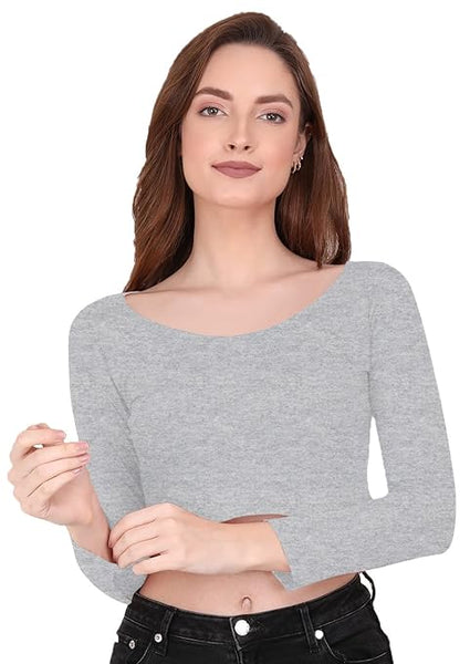 Women Solid Slim Fit Dark Grey Crop Top