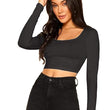 Women Solid Slim Fit Charcoal Crop Top