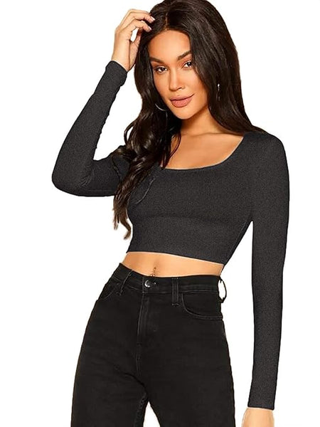 Women Solid Slim Fit Charcoal Crop Top