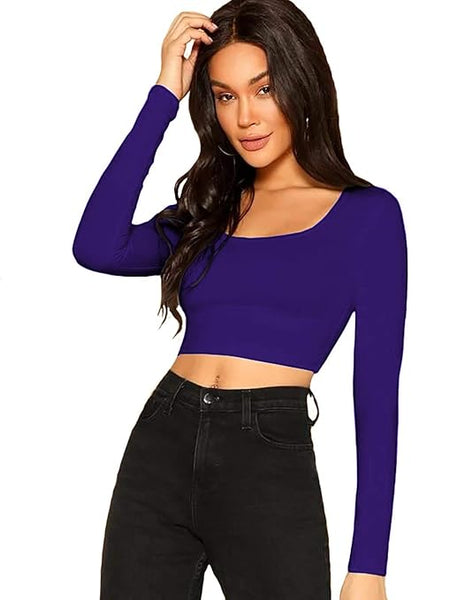 Women Solid Slim Fit Dark Purple Crop Top