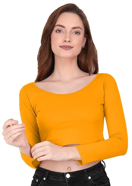 Women Solid Slim Fit Dark Yellow Crop Top