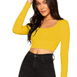 Women Solid Slim Fit Yellow Crop Top