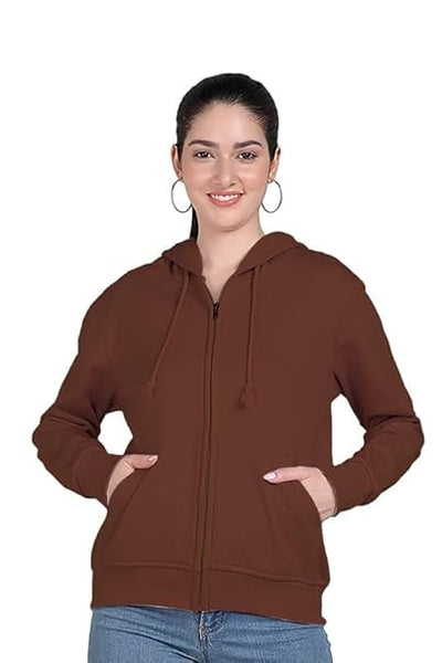 Wome Plain Zipper Brown Jacket