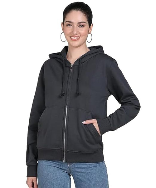 Wome Plain Zipper Black Jacket