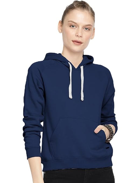 Women Winter Neck Navy Blue Hooded