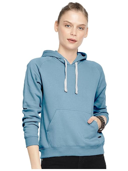 Women Winter Neck Sky Blue Hooded