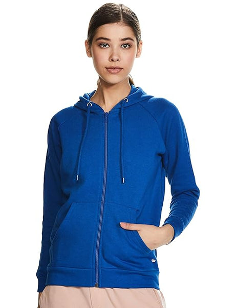 Women Plain Cotton Blue Hooded