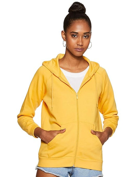 Women Plain Cotton Yellow Hooded