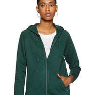 Women Plain Cotton Green Hooded